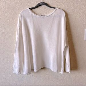 Eileen Fisher round neck organic linen cotton knit long sleeves boxy top sweater